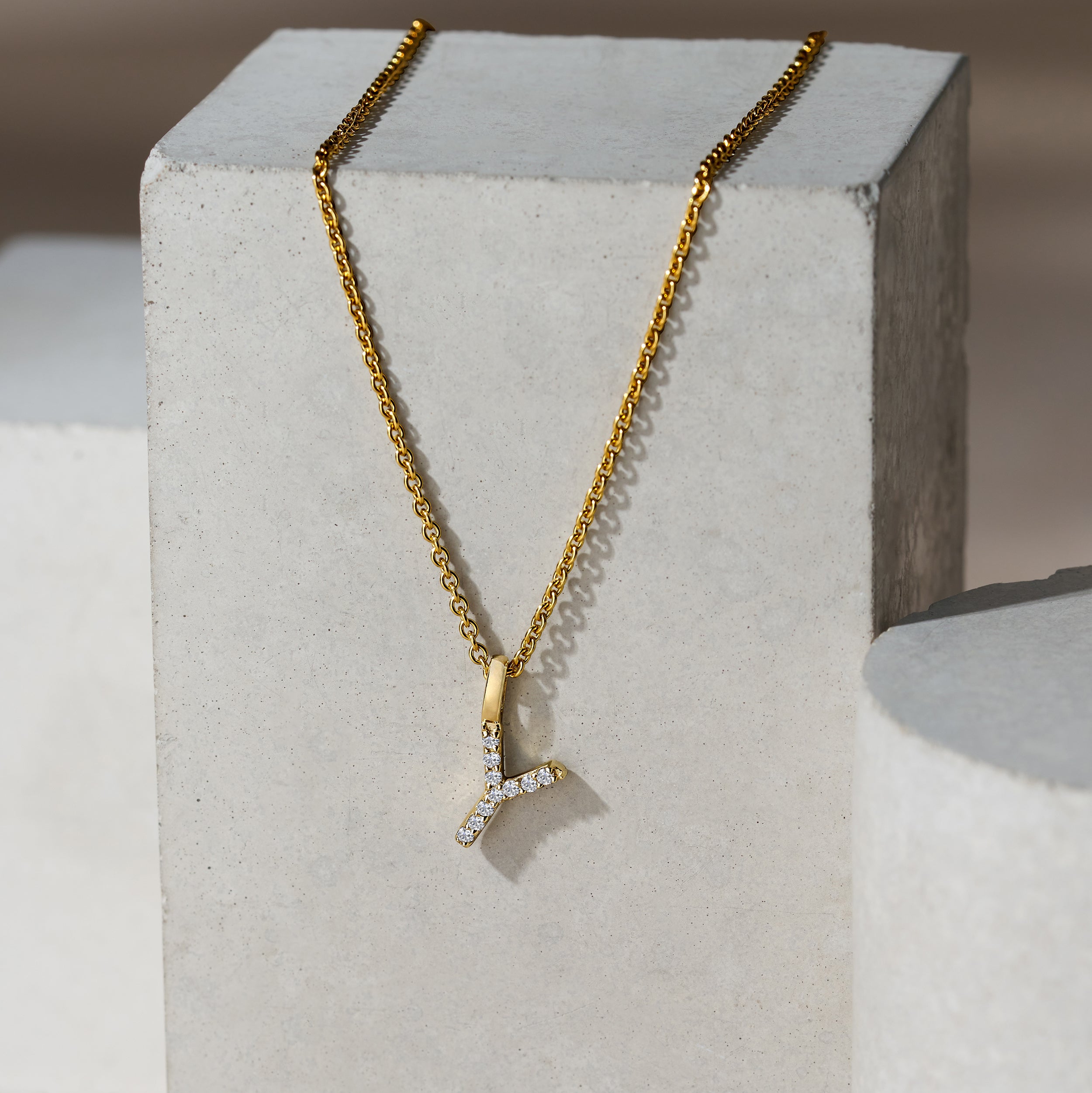 Love Letter Initial Y Lab Diamond Necklace set in 9K Yellow Gold